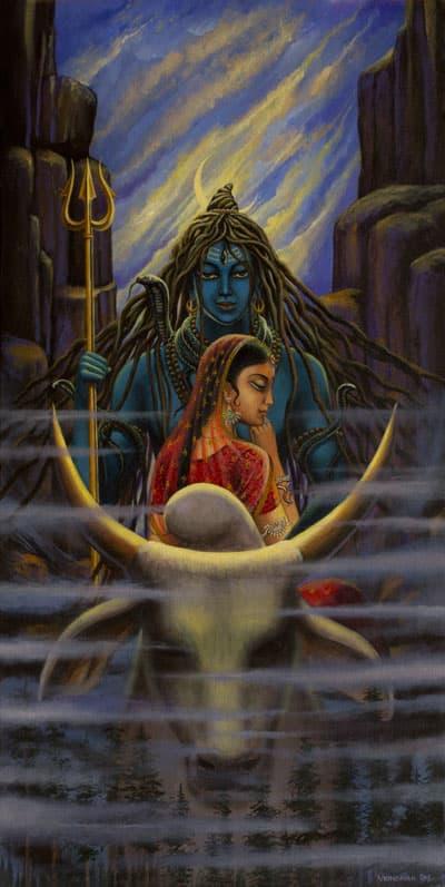 Shiva Parvati. Night in Himalayas